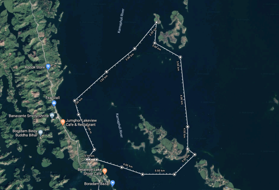 GPS track of kayaking in Kaptai Lake, Rangamati by Mohammad Tauheed and Sarah-Jane Saltmarsh